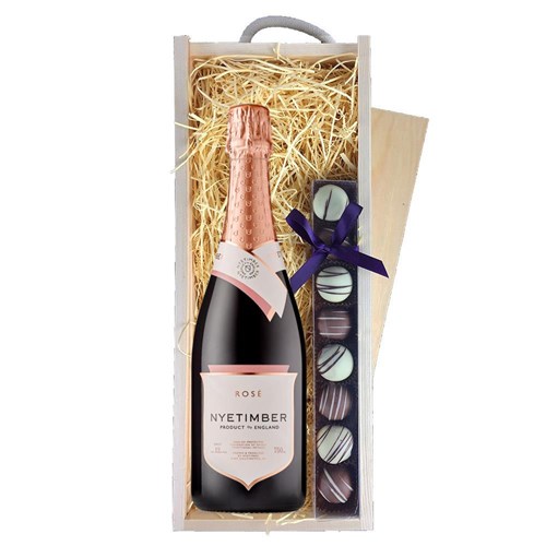 Nyetimber Rose English Sparkling Wine 75cl & Truffles, Wooden Box